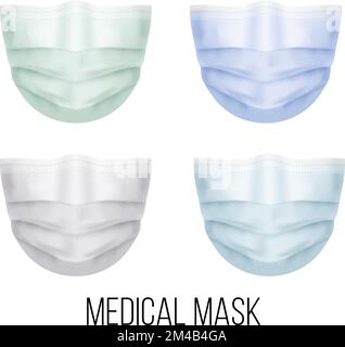 Jeu de masques médicaux Illustration réaliste. Masques respiratoires colorés. Protection contre les virus et les maladies. L'hôpital protège le visage M. Illustration de Vecteur