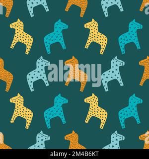 Motif Dala Horses sans coutures. Suédois Dalarna cheval esquisse scandinave style minimaliste simple fond pour cartes tourisme apparenté trucs desi Illustration de Vecteur
