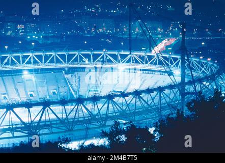 Vue sur le stade olympique pendant les travaux de rénovation de la coupe du monde 1990, Rome, Italie 1989 Banque D'Images