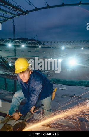 Vue sur le stade olympique pendant les travaux de rénovation de la coupe du monde 1990, Rome, Italie 1989 Banque D'Images