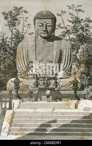 Daibutsu, statue de bronze de Bouddha géant, Kamakura, Japon, illustration 1871 Banque D'Images