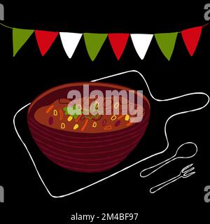 Illustration de la cuisine mexicaine Chili con Carne sur fond noir Illustration de Vecteur