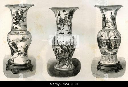 Vases chinois en porcelaine, Chine, illustration 1871 Banque D'Images