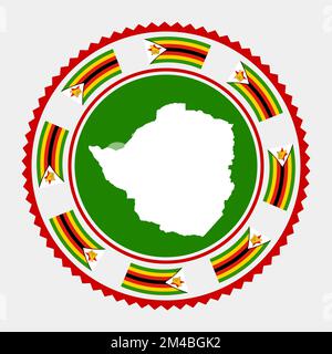 Timbre plat Zimbabwe. Logo rond avec carte et drapeau du Zimbabwe. Illustration vectorielle. Illustration de Vecteur