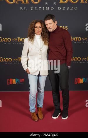 Acteur Antonio Banderas et chanteur Rosario Flores au film de photocall El Gato con Botas: El ultimo deseo à Madrid le mardi 20 décembre 2022 crédit: CORDON PRESS/Alay Live News Banque D'Images