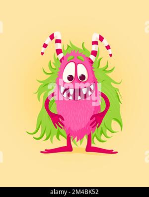 Illustration vectorielle avec un joli dessin animé rose Monster Illustration de Vecteur