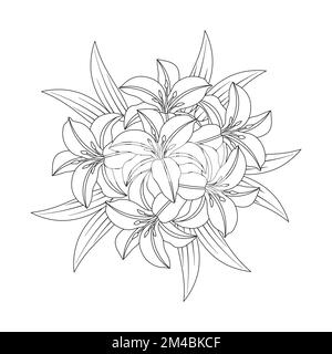 fleur de lily et fleur de lilium coloriage page contour décoratif art ligne vector graphiques Illustration de Vecteur