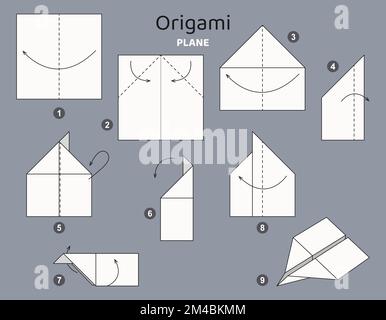 Tutoriel Origami. Jeu d'origami pour l'avion pour enfants. Illustration de Vecteur