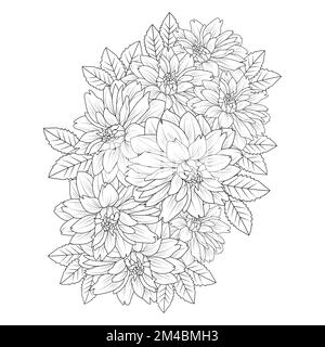 jardin dahlia fleur illustration avec trait de crayon dans l'art doodle design de coloriage page design Illustration de Vecteur