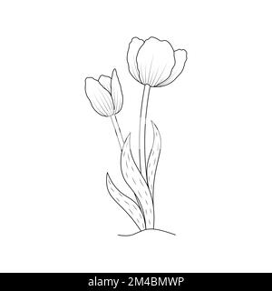 tulipe fleur coloriage page design pour l'impression de livre modèle trait noir continu Illustration de Vecteur