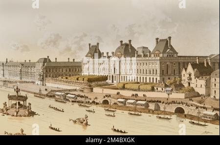 Le Louvre sous Louis XV, célébration offerte par la ville au roi pour le mariage de Madame Elisabeth de France avec le bébé d'Espagne sur 29 août 1739 Banque D'Images