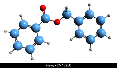 3D image de la formule squelettique du benzoate de benzyle - structure chimique moléculaire de l'insectifuge isolé sur fond blanc Banque D'Images