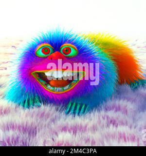 Mignon monstre en fourrure – 3D Illustration isolée sur fond blanc Banque D'Images