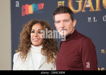 Madrid, Espagne. 20th décembre 2022. L'acteur Antonio Banderas et la chanteuse Rosario Flores assistent à la séance photo « El Gato con Botas: El Ultimo Deseo » (Puss in Boots: The Last Wish) à l'hôtel Urso de Madrid. Crédit : SOPA Images Limited/Alamy Live News Banque D'Images