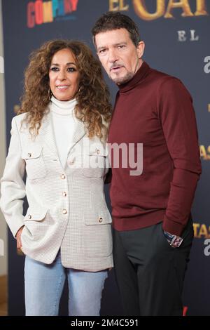 Madrid, Espagne. 20th décembre 2022. L'acteur Antonio Banderas et la chanteuse Rosario Flores assistent à la séance photo « El Gato con Botas: El Ultimo Deseo » (Puss in Boots: The Last Wish) à l'hôtel Urso de Madrid. (Photo par Atilano Garcia/SOPA Images/Sipa USA) crédit: SIPA USA/Alay Live News Banque D'Images