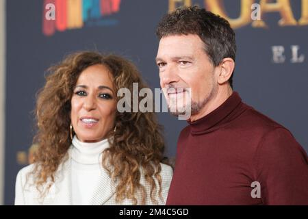 L'acteur Antonio Banderas et la chanteuse Rosario Flores assistent à la séance photo « El Gato con Botas: El Ultimo Deseo » (Puss in Boots: The Last Wish) à l'hôtel Urso de Madrid. (Photo par Atilano Garcia / SOPA Images / Sipa USA) Banque D'Images