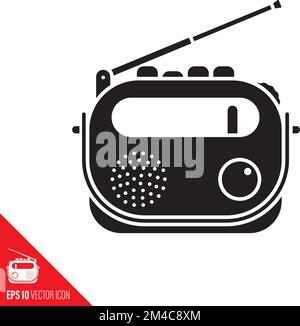 Icône de glyphe de radio portable rétro. Symbole de la radiodiffusion, du divertissement et de la technologie sans fil. Illustration de Vecteur