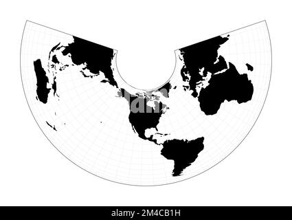 Carte du monde avec lignes de réticule. Projection conique de surface égale Albers. Plan de la carte géographique mondiale avec des lignes de graticlue. Illustration vectorielle. Illustration de Vecteur