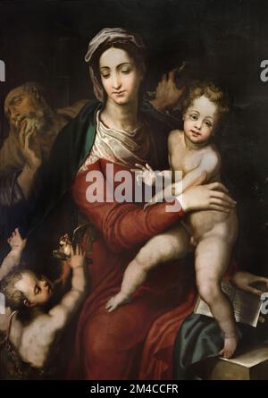 Sacra Famiglia con San Giovannino - Sainte famille avec Saint Jean le Baptiste par Marco Pino 1521-1582 Art chrétien, Italie, Italien. Banque D'Images