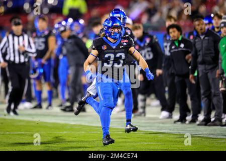 Boise State Broncos Tyler Crowe (33) sur la couverture de lancement pendant le 2nd trimestre du match de football 2022 du Frisco Bowl College, au stade Toyota Satur Banque D'Images