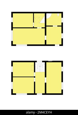 Plan de la surface de vente. plan de 2d étages. Plan d'étage noir et blanc. Maison avec intérieur, plan d'étage, plans bleus et murs colorés sur fond blanc. Banque D'Images