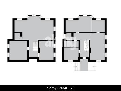 Plan de la surface de vente. plan de 2d étages. Plan d'étage noir et blanc. Maison avec intérieur, plan d'étage, plans bleus et murs colorés sur fond blanc. Banque D'Images