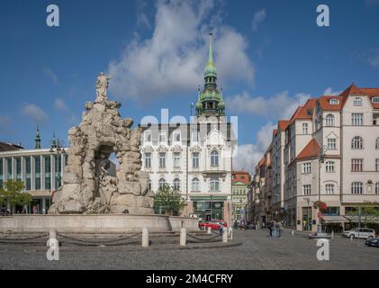 Place du marché aux choux (Zelny trh) et Fontaine des Parnas - Brno, République Tchèque Banque D'Images