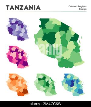 Collection de cartes de Tanzanie. Frontières de la Tanzanie pour votre infographie. Régions de couleur. Illustration vectorielle. Illustration de Vecteur