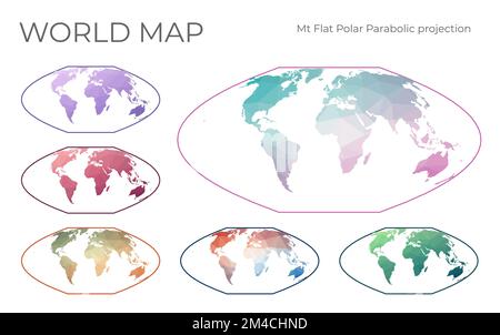 Jeu de cartes à faible Poly World. McBryde-Thomas projection parabolique à surface égale et polaire plate pseudokylindrique. Collection de cartes du monde en style géométrique. Illustration de Vecteur