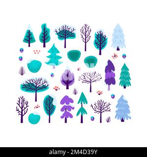 Ensemble isolé d'arbre de Noël d'hiver Illustration de Vecteur