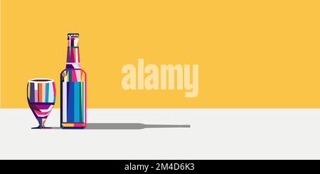 Illustration vectorielle d'une bouteille de bière multicolore et d'un verre de bière dans le style cubisme Illustration de Vecteur