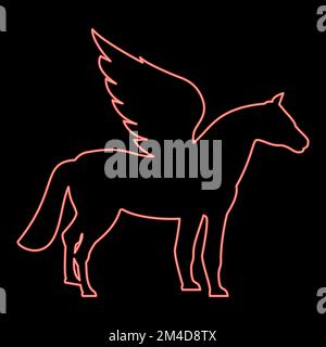 Neon pegasus Winged Horse silhouette mythique créature fabuleux animal icône noir couleur vecteur illustration style plat image simple rouge couleur vecteur Illustration de Vecteur