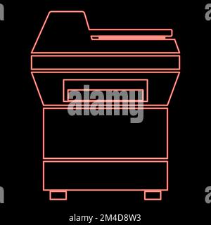 Photocopieur néon imprimante copieur pour bureau photocopieur duplicateur icône d'équipement noir couleur vecteur illustration style plat image simple couleur rouge Illustration de Vecteur