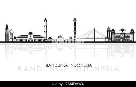 Silhouette Skyline panorama de la ville de Bandung, Indonésie - illustration vectorielle Illustration de Vecteur