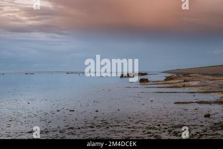 Rochers et brise-mers au large de la côte frisonne, pays-Bas Banque D'Images