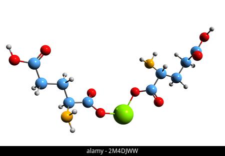 3D image de formule squelettique de diglutamate de magnésium - structure chimique moléculaire de l'activateur de saveur isolé sur fond blanc Banque D'Images