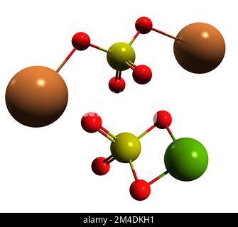 3D image de formule squelettique de Calimagnésie - structure chimique moléculaire du sulfate de potassium - magnésium isolé sur fond blanc Banque D'Images