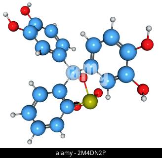 3D image de la formule du squelette violet de pyrocatéchine - structure chimique moléculaire de la pyrocatéchine sulfophthaline isolée sur fond blanc Banque D'Images