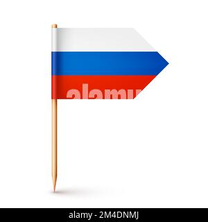 Drapeau de cure-dent russe réaliste. Souvenir de Russie. Cure-dent en bois avec drapeau en papier. Repère d'emplacement, pointeur de carte. Maquette vierge pour la publicité et Illustration de Vecteur