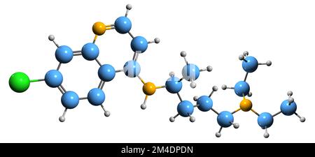 3D image de la formule squelettique de chloroquine - structure chimique moléculaire du médicament antipaludique isolé sur fond blanc Banque D'Images