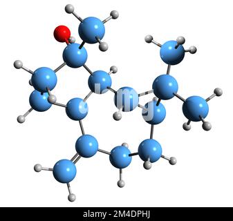 3D image de la formule squelettique de Spathulenol - structure chimique moléculaire de l'alcool sesquiterpène tricyclique isolé sur fond blanc Banque D'Images