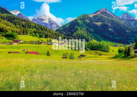 Ferme alpine dans la vallée verte de Stubai près d'Innsbruck, Tyrol, Autriche Banque D'Images