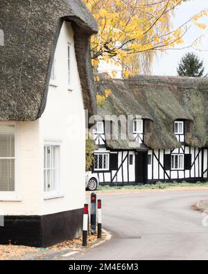 Une photo verticale de la belle maison de chaume à Hemingford Gray, Angleterre Banque D'Images