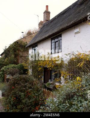Une photo verticale de la belle maison de chaume à Hemingford Gray, Angleterre Banque D'Images