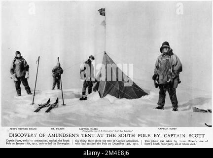 Demi-ton du capitaine Robert Falcon Scott arrivant trop tard au pôle Sud, d'une publication éducative, 1927 Banque D'Images