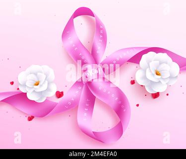 Motif vectoriel de fête des mères heureux. Fête des mères le 8 mars célébration internationale avec ruban rose numéro huit et fleurs pour carte d'invitation. Illustration de Vecteur