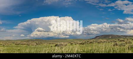 Un orage pousse au-dessus de la prairie du Wyoming. Banque D'Images