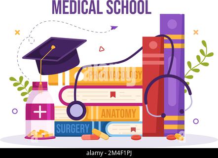 École de médecine avec des étudiants à l'écoute de la lecture de docteur et l'apprentissage de la science en classe en dessin à plat dessin à la main dessin de modèle Illustration Illustration de Vecteur