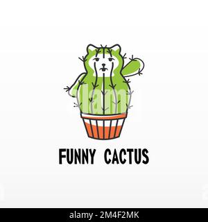 cactus fleur en pot comme chat image graphique icône logo design abstrait concept vecteur stock. Peut être utilisé comme symboles liés à l'animal ou à la plante. Illustration de Vecteur