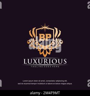 BP lettre initiale luxe ornement or monogramme logo modèle vecteur. Illustration de Vecteur
